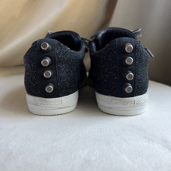 Authenticated Gucci Bambi Web Glitter Stud Black Silver Sneaker Size 36 - Picture 5 of 11